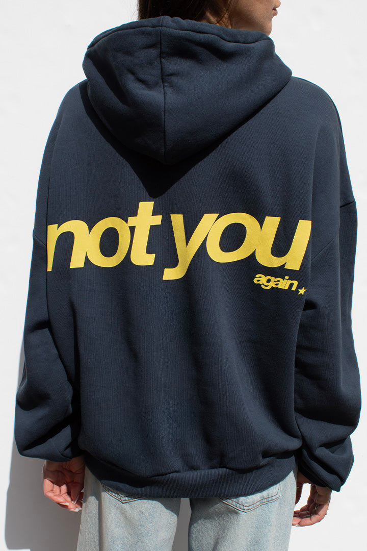 Bold Yellow Print Hoodie – Not You Again Back Design
