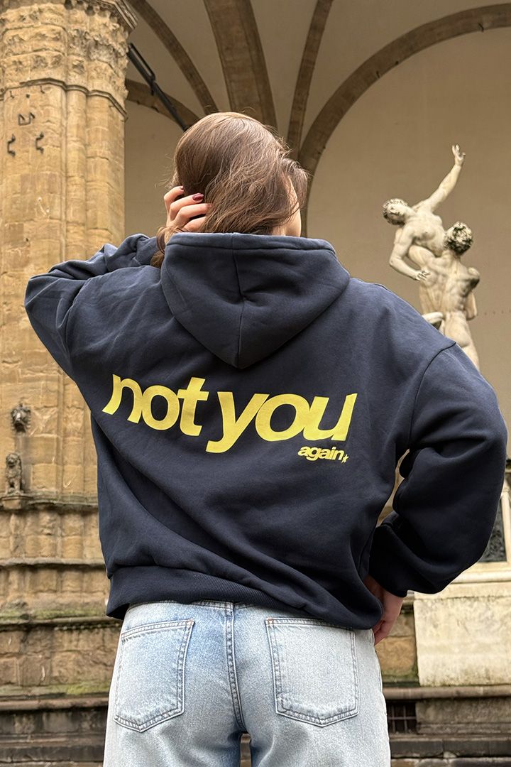 Bold Yellow Print Hoodie – Not You Again Back Design