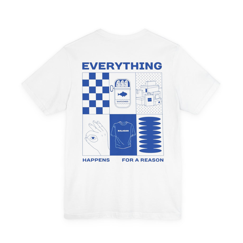 Everything Happens for a Reason Graphic Tee — Rawgrid Blue Checkerboard Back Print